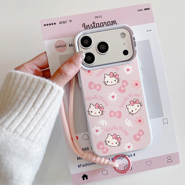 Capa para iPhone Hello Kitty com Cordão – Case Protetora Kit Completo Premium